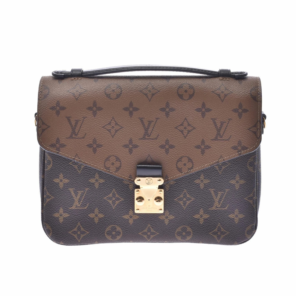 LOUIS VUITTON Monogram Reverse Pochette Metis Bag Camel Brown Tan Black Handbag